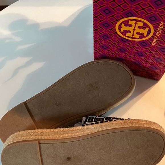 Tory Burch Ribbon Espadrille Slide Herringbone Size 10.5 Color Navy & Ivory - Picture 5 of 6